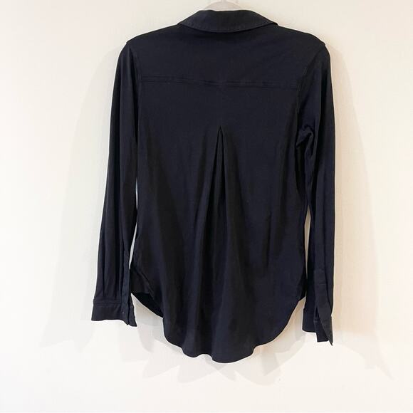 Bobi LA Button Front Collared Tee Long Sleeve Shirt Women size S Black - Picture 4 of 10